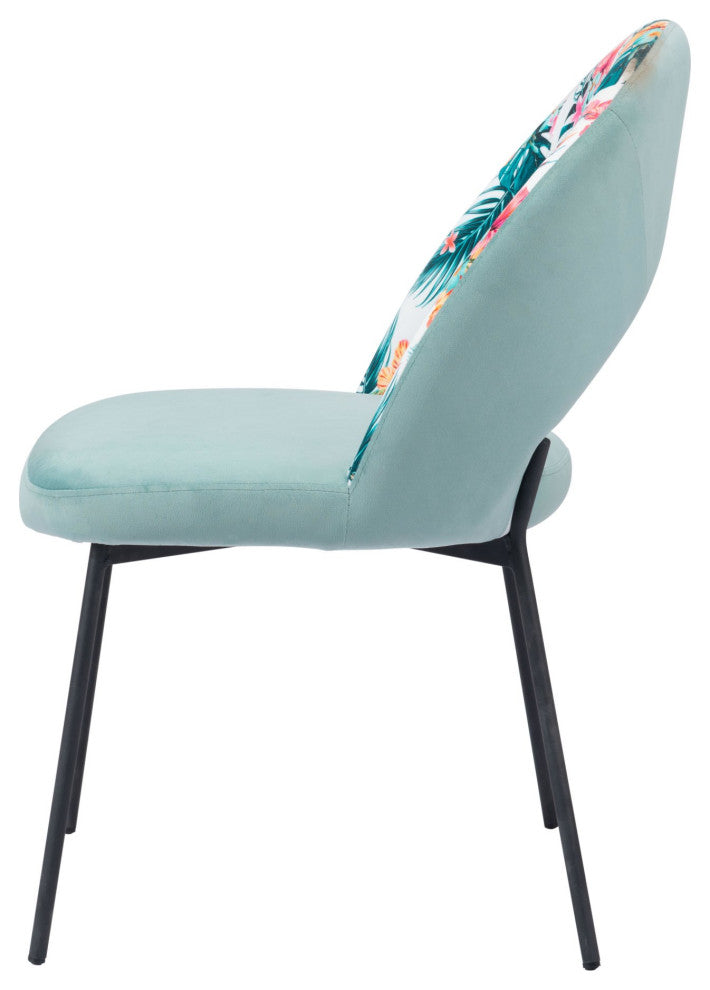 Dining Chair, Set of 2, Steel Metal, Fabric, Green, Black, Kitchen Cafe Bistro