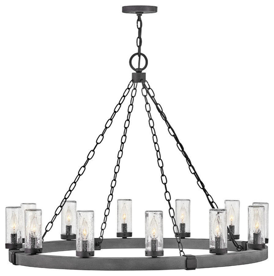 Hinkley Sawyer Outdoor Chandelier, Aged Zinc, 12 Light