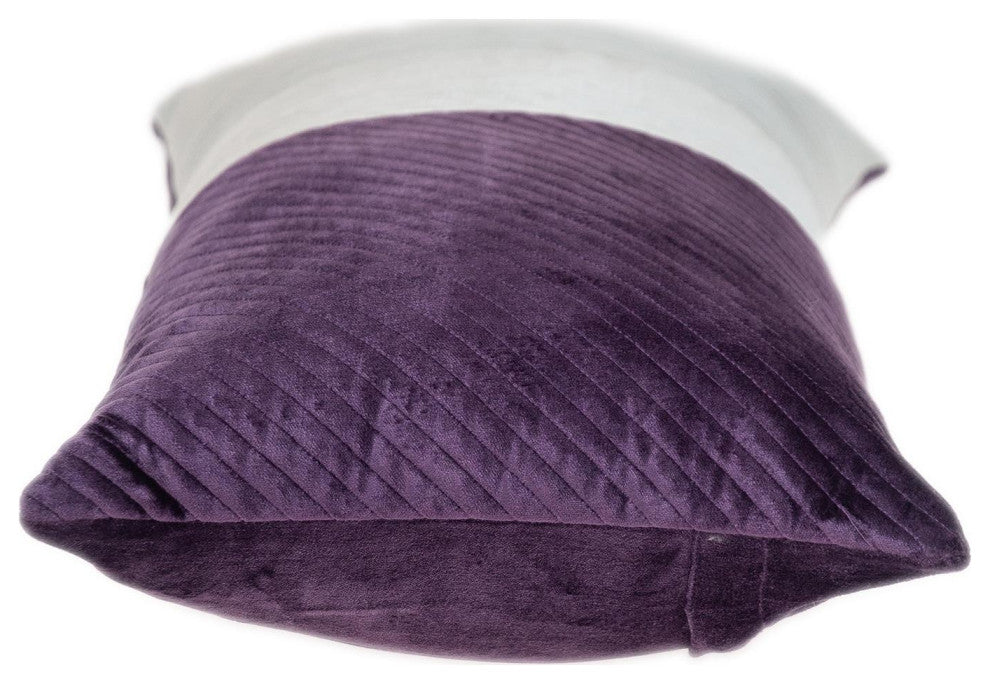 Silver and Purple Quilted Colorblock Velvet Lumbar Throw Pillow