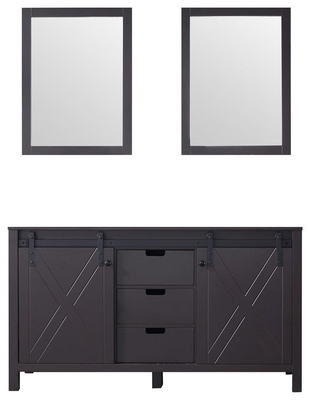 Marsyas 60" Brown Double Bathroom Vanity Cabinet, 24" Wall Mirrors