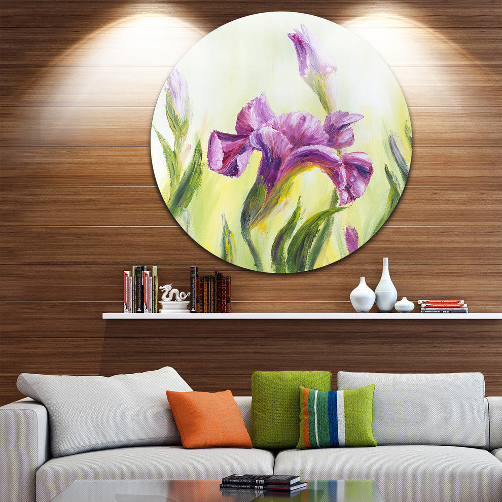 Dancing Irises, Floral Disc Metal Wall Art, 23"