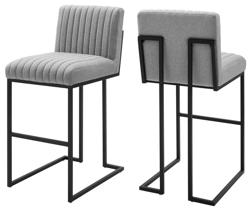 Indulge Channel Tufted Fabric Bar Stools, Light Gray