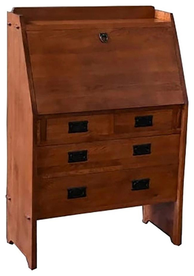 Arts and Crafts Mission Solid Oak Secretary Desk Light Brown