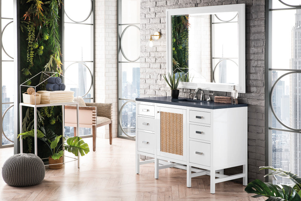 Addison 48" Single Vanity Cabinet, Glossy White, Charcoal Soapstone, Three-Hole