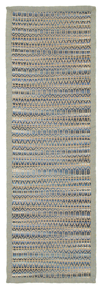 3" x 8" Round Navy and Tan Striated Runner Rug