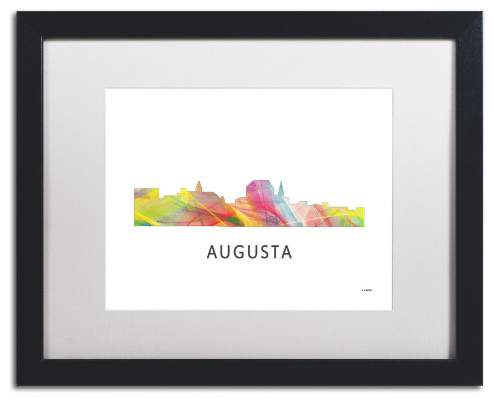 Augusta Georgia Skyline Wb-1' Matted Framed Art, Black Frame, White Matte, 20x16