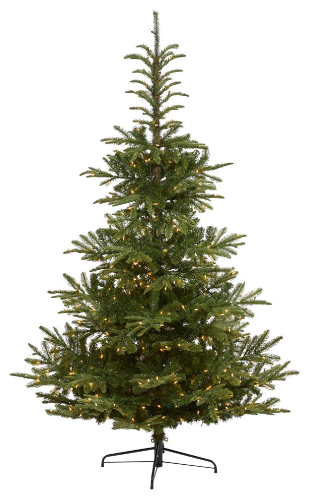 7.5' Layered Washington Spruce Faux Xmas Tree W/Lights & Bendable Branches