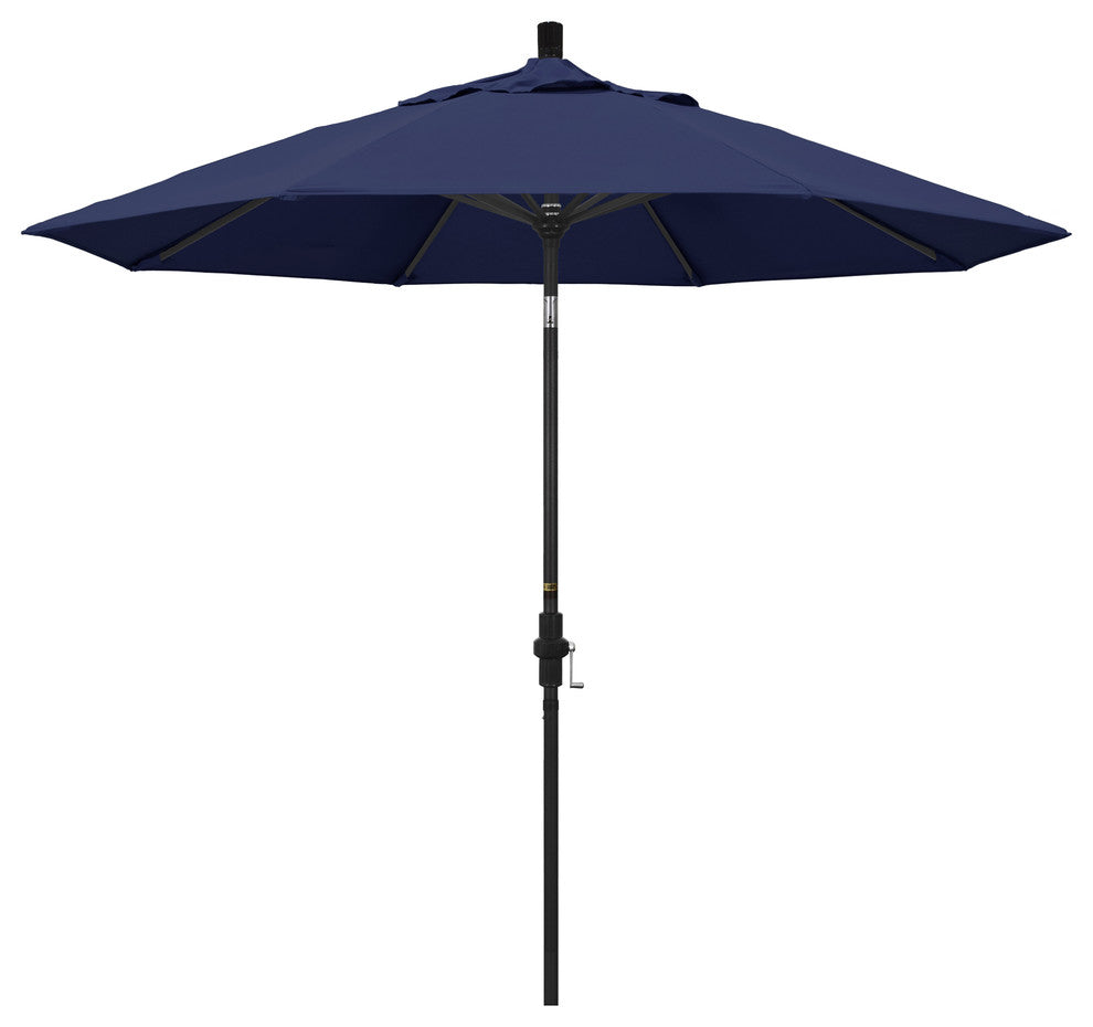 9' Stone Black Collar Tilt Crank Aluminum Umbrella, Navy Blue Olefin