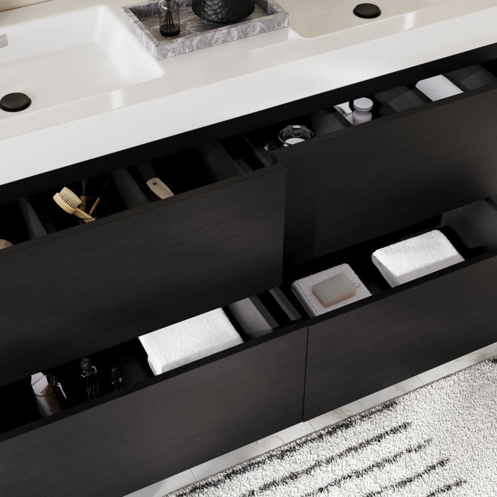 Boutique Bath Vanity, Black, 60", Double Sink, Freestanding