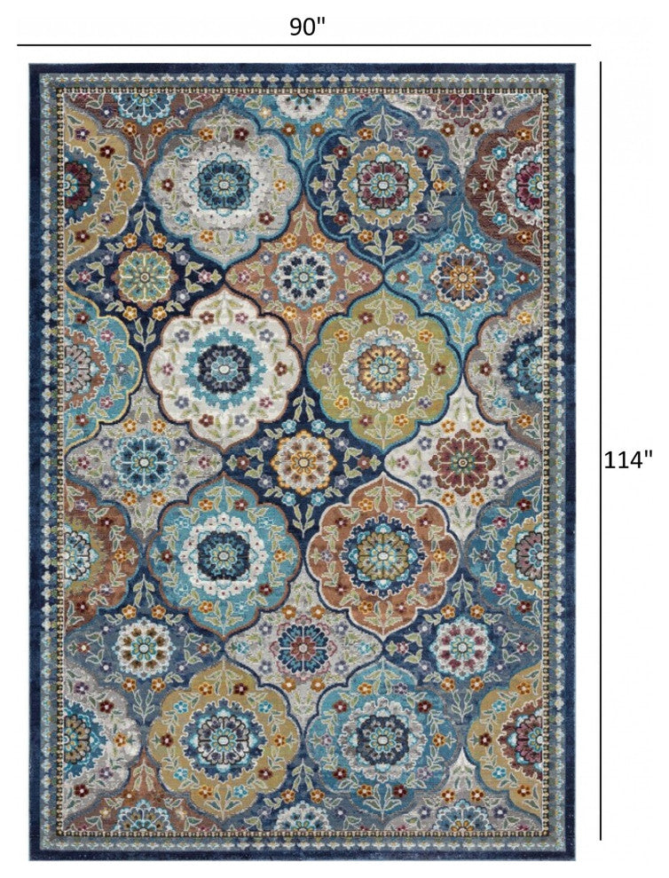 8" x 10" Blue Trellis Mosaic Area Rug