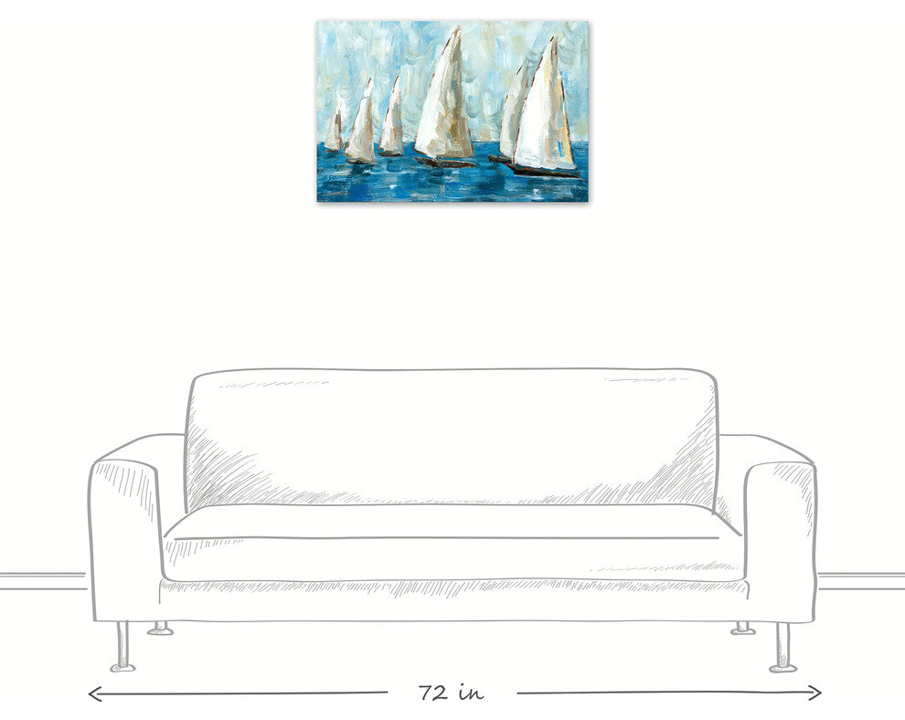 Blue Coastal Sailboat Race 20x30 Canvas Wall Art