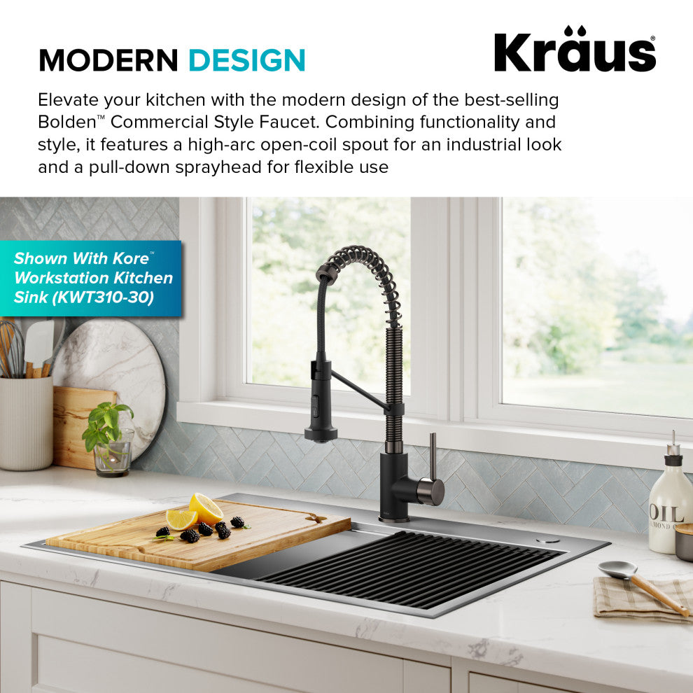 Bolden Commercial Style 2-Function Pull-Down 1-Handle 1-Hole Kitchen Faucet, Matte Black/ Stainless Black