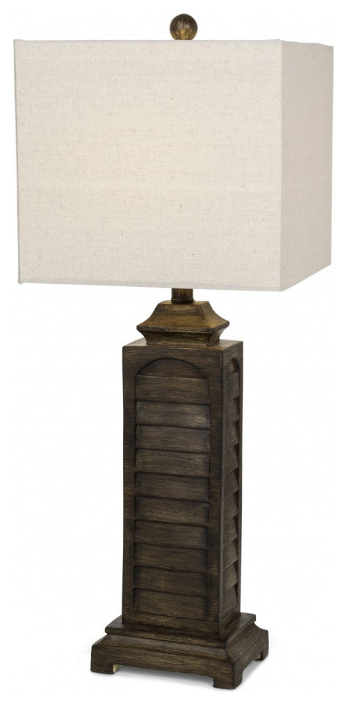 Set of 2 Brown Slatted Table Lamps With Square Shade