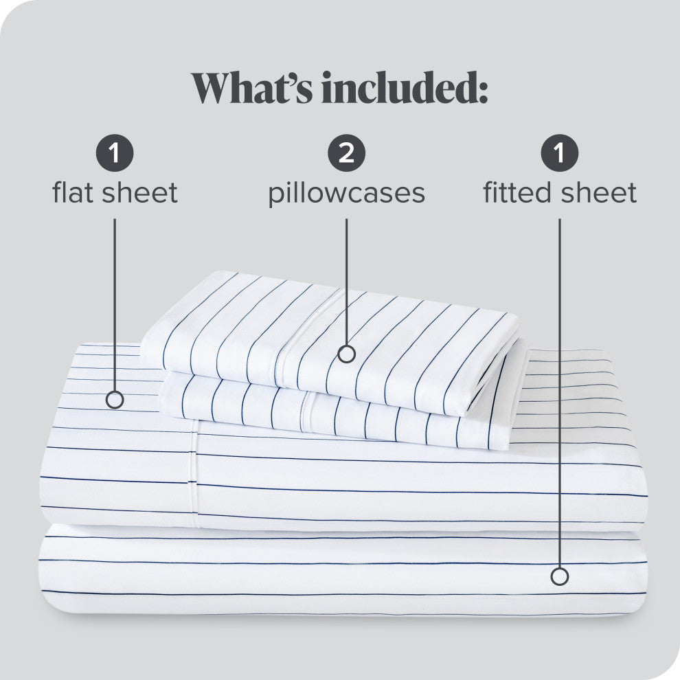 1800 Microfiber Printed Sheet Set, Pinstripe - White/Marine, Full