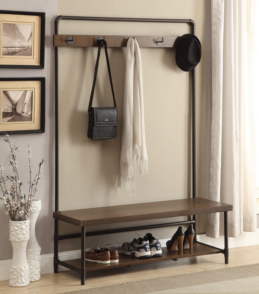Hall Tree With Coffee Wood Seat, Black