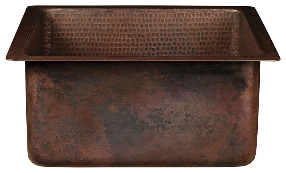 16" Square Hammered Copper Bar/Prep Sink, 3.5" Drain Opening