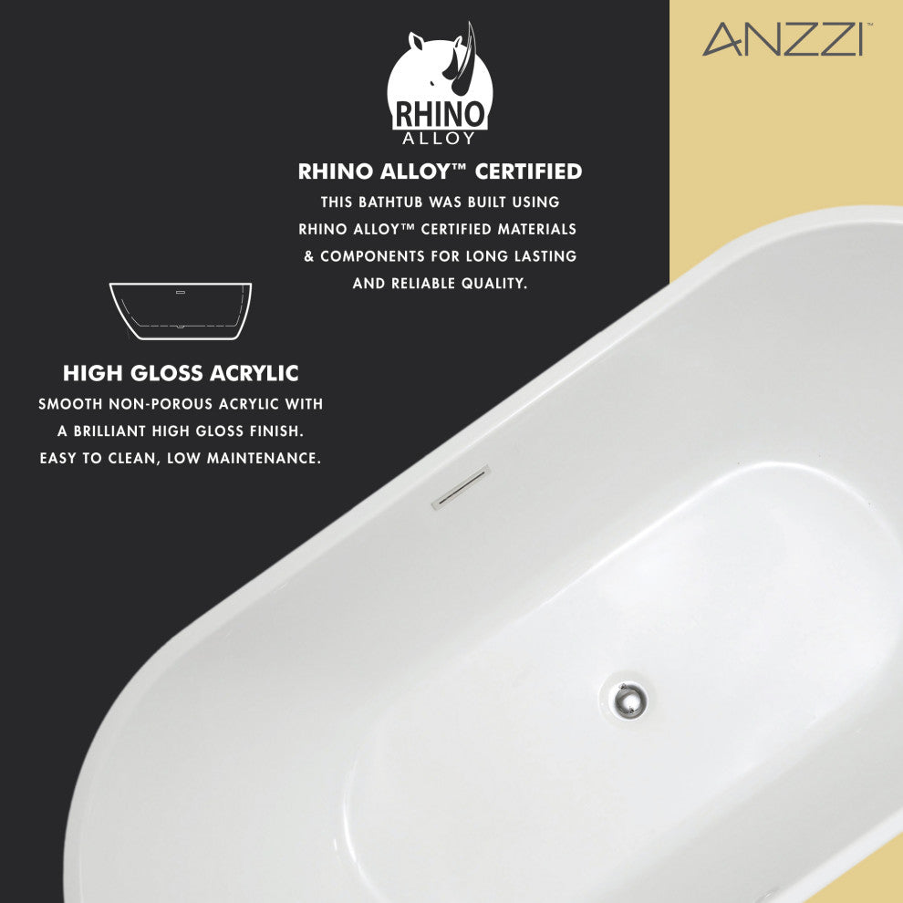 ANZZI Chand Series Freestanding Bathtub, White, 55 in.