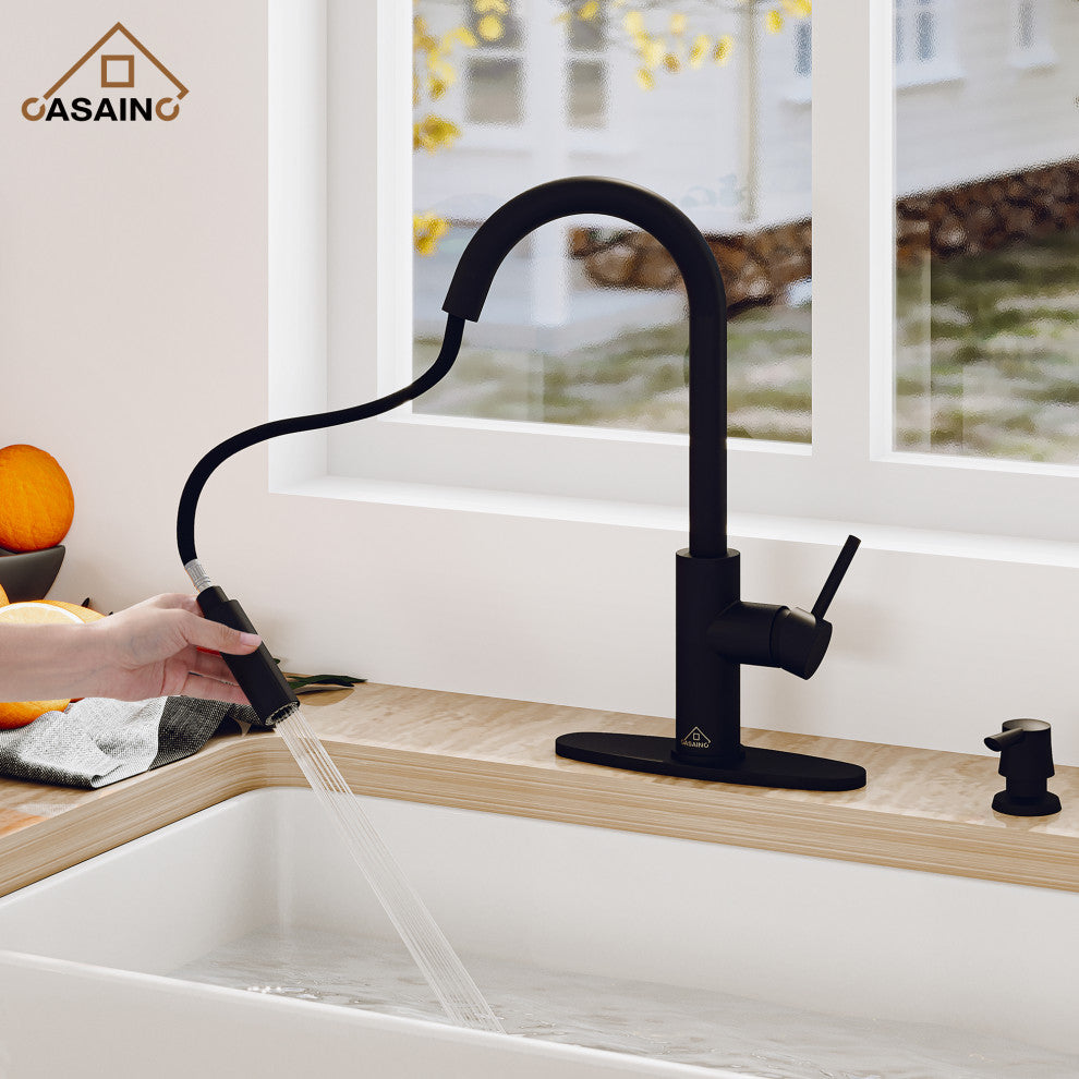 Touchless Pull Down Single Handle Kitchen Faucet With LED Function, Matte Black