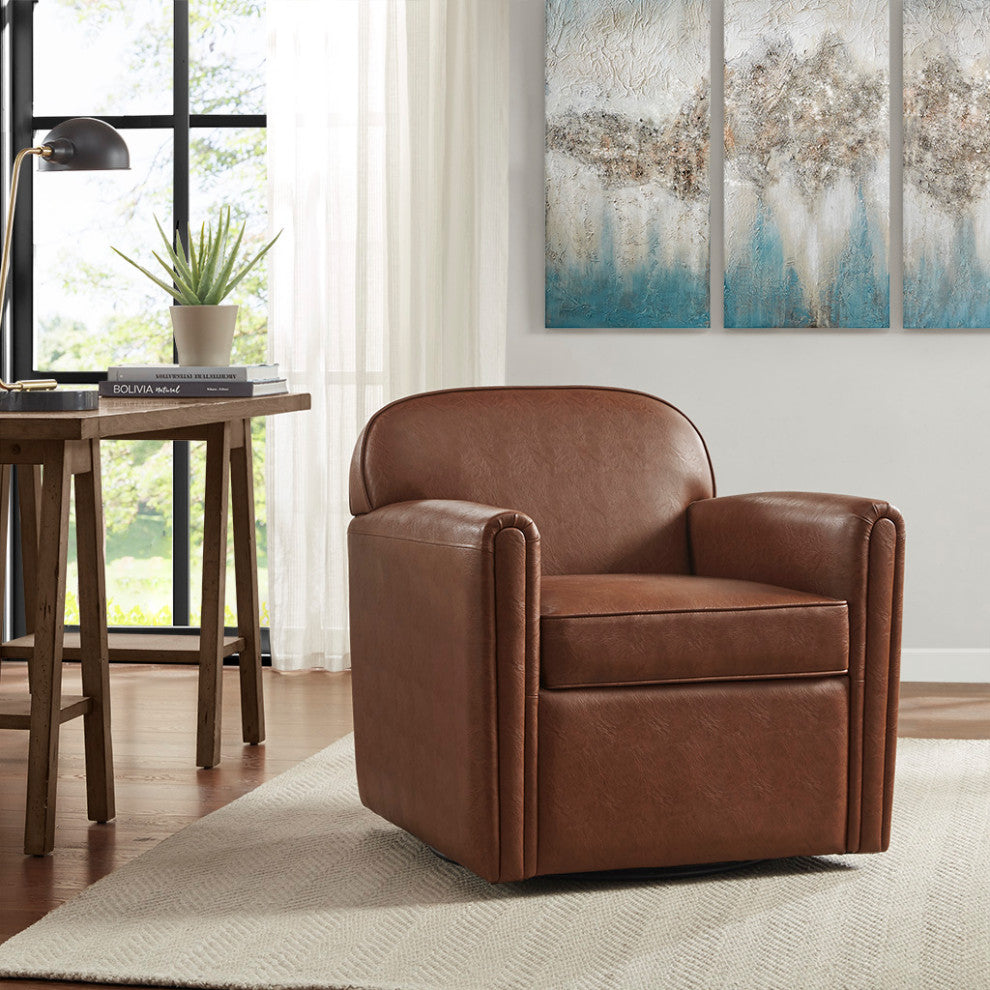 Archer Faux Leather Swivel Lounging Armchair, Brown