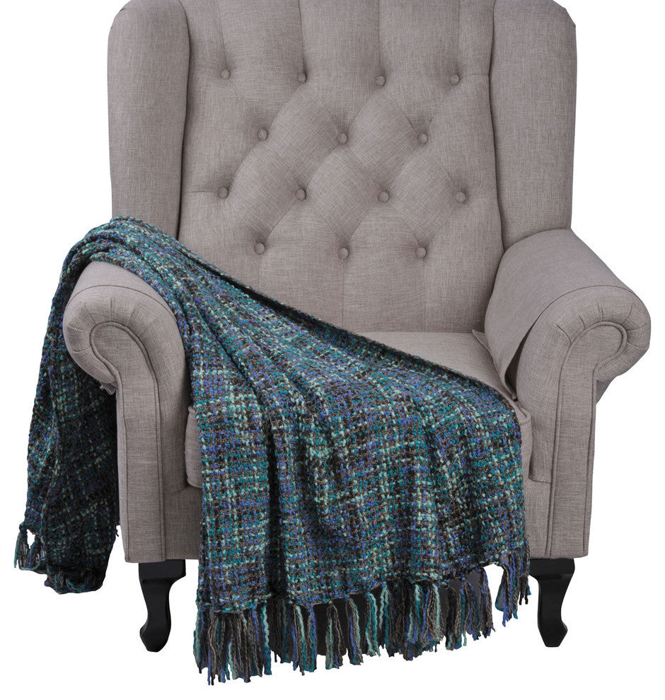 Jumbo Naga Knitted Throw Blanket, Deep Teal, 60"x80"