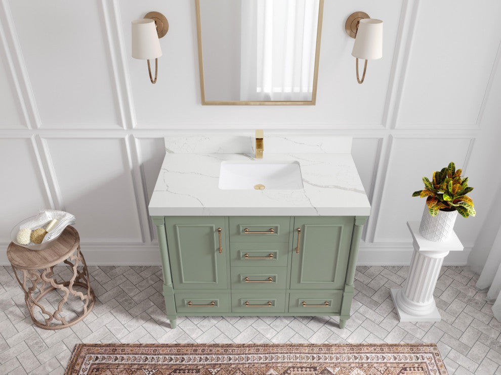 Aberdeen 42" Single Sink Bath Vanity, Evergreen 2" Calacatta Laza