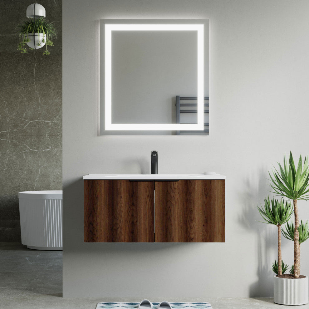 Pershing 36" Single Vanity Set, Walnut, Ceramic Basin
