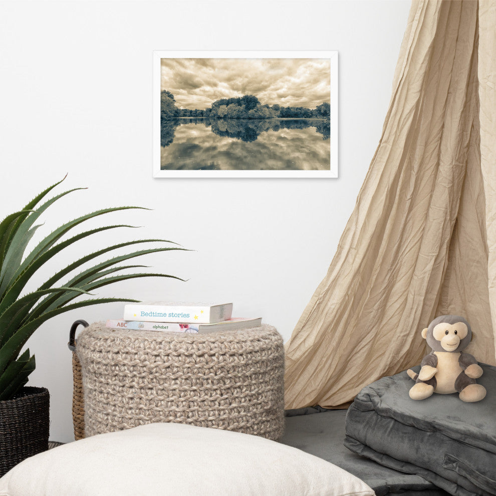 Autumn Reflections Rural Landscape Sepia Framed Photo Paper Wall Art Prints, White, 12" X 18"