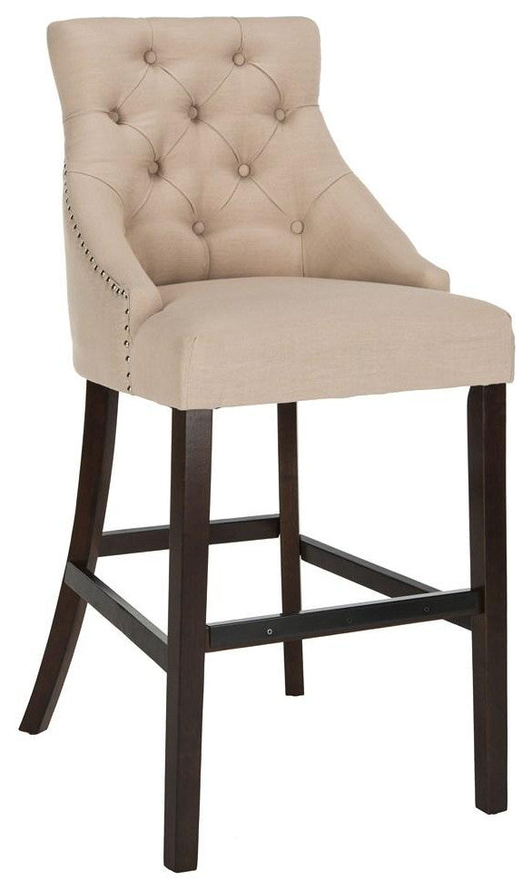 Safavieh Eleni Tufted Bar Stool, Beige/Espresso