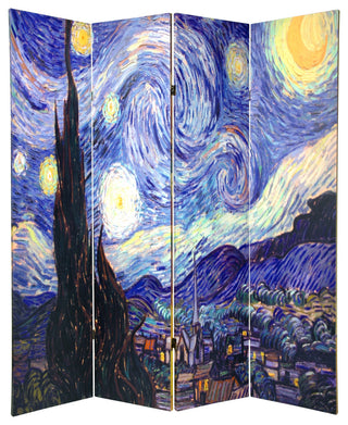 6' Tall Double Sided Works of Van Gogh Canvas Room Divider 4 Panel