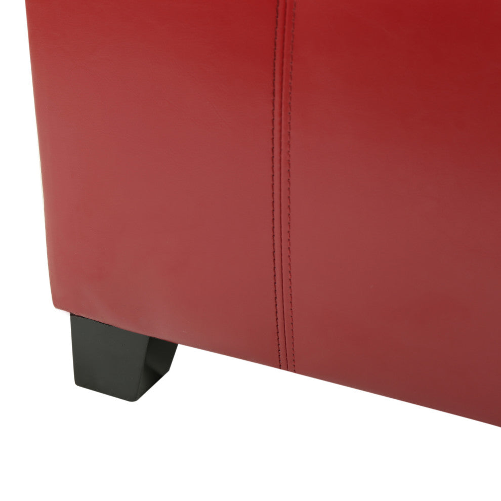 GDF Studio Justin Brown Leather Tray Top Storage Ottoman, Red