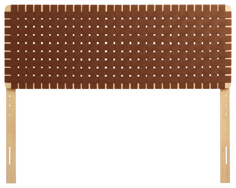 Sparta Weave Vegan Leather Queen Headboard, Natural Brown