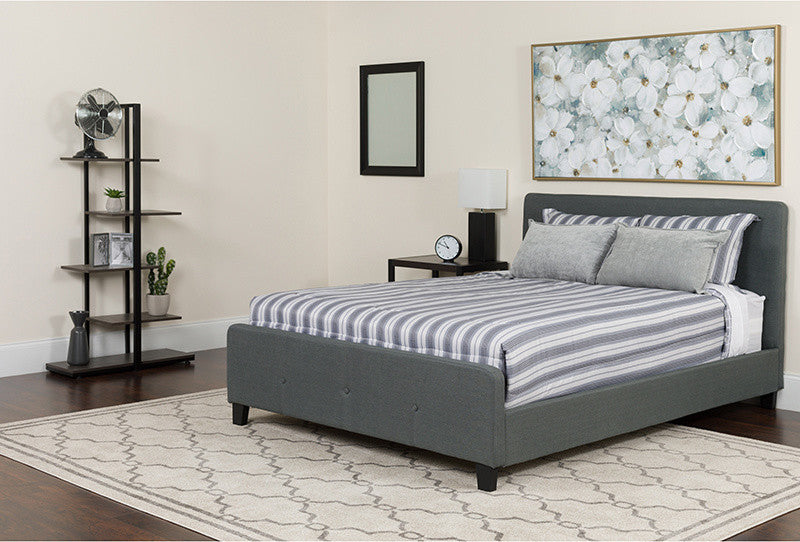 Queen Size Tufted Platform Bed, Dark Gray With Spring Mattress