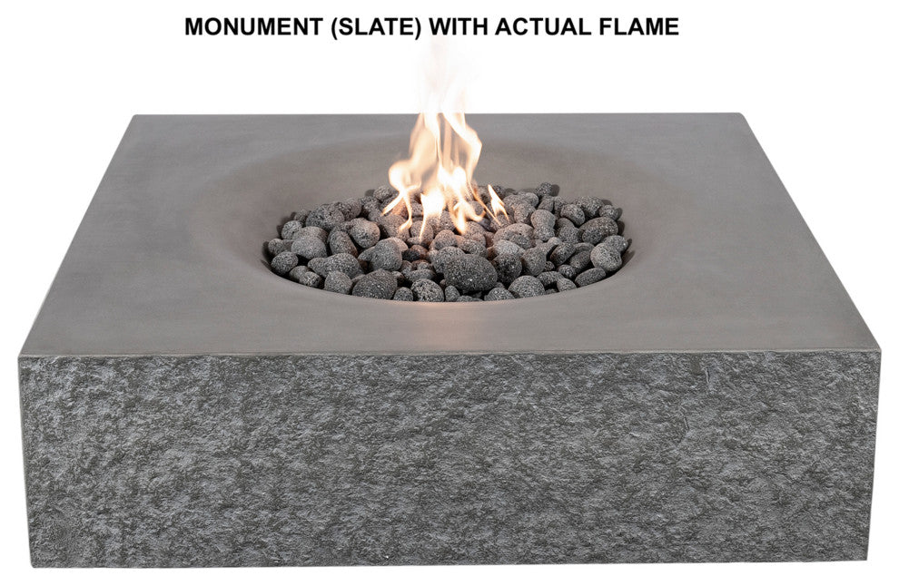 Pyromania Monument Concrete Fire Pit Table, 41"x41", Slate, Natural Gas