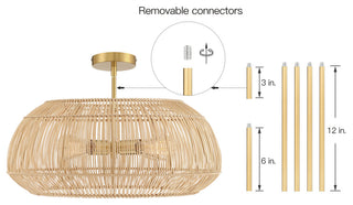22" W 4 Light Rattan Pendant Chandelier With Brass Canopy