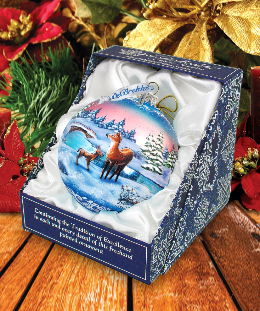 Hand Painted Scenic Glass Ornament Snowy Night Ball, Limited Edition