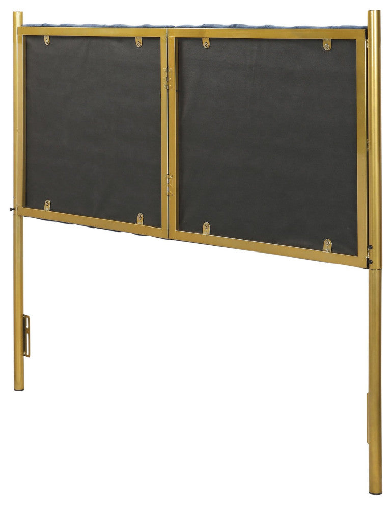 Chloe Contemporary/Glam Headboard, Gold Metal/Blue Velvet