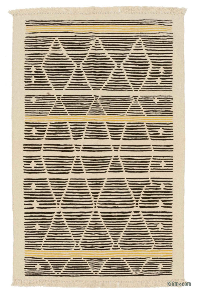 Beige, Brown New Handwoven Turkish Kilim Rug 3' 10" x 6' 1", 46 in. x 73 in.