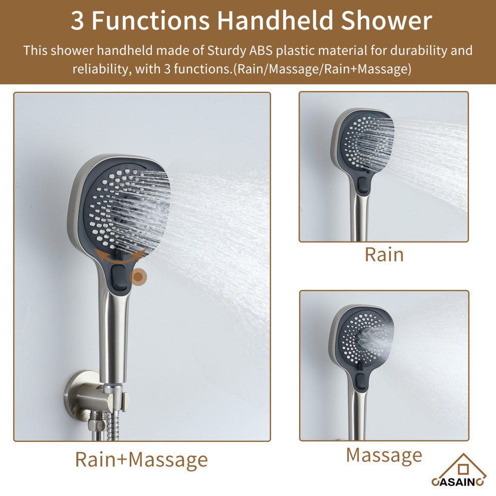 16 Inch Luxury Thermostatic Shower System, Brushed Nickel