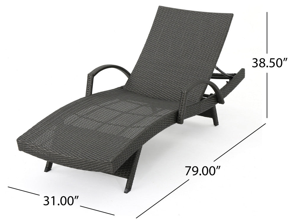 GDF Studio Soleil Outdoor Gray Wicker Arm Chaise Lounges, Set of 2