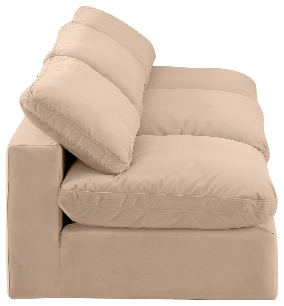Comfy Upholstered Modular Sofa, Beige, 3-Piece: 3 Armless Chair, Velvet