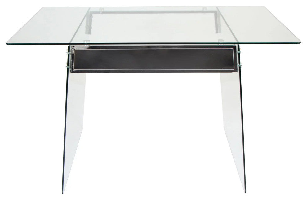 Contemporary Desk, Clear Tempered Glass Construction & Stainless Steel Accents