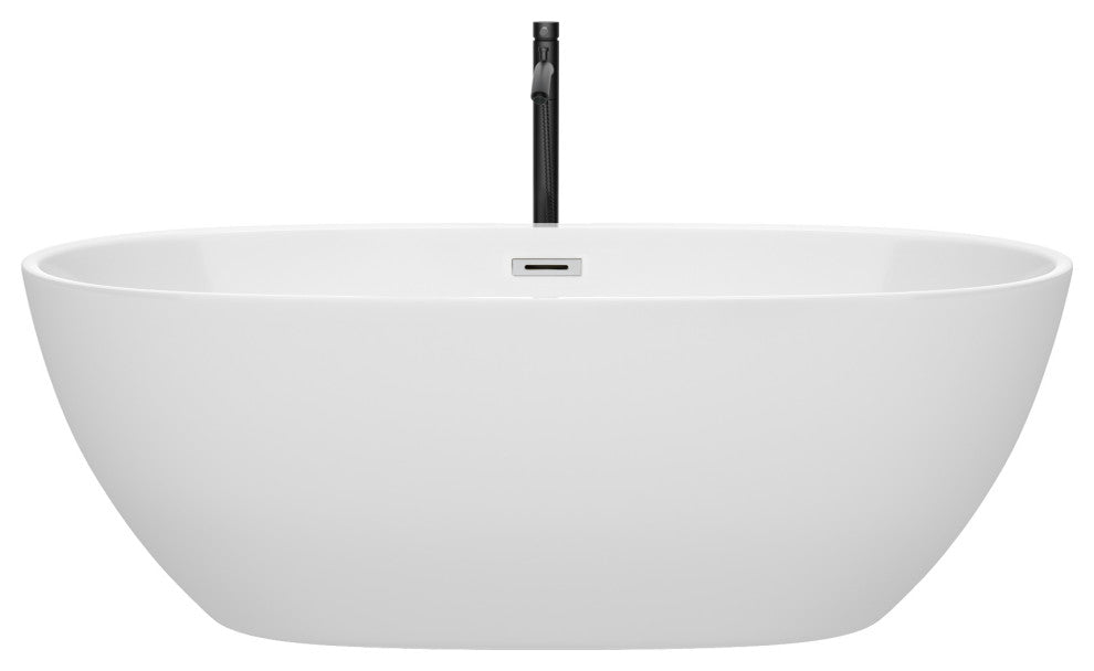 Juno Freestanding Bathtub, Polished Chrome Trim, 67", Faucet in Matte Black