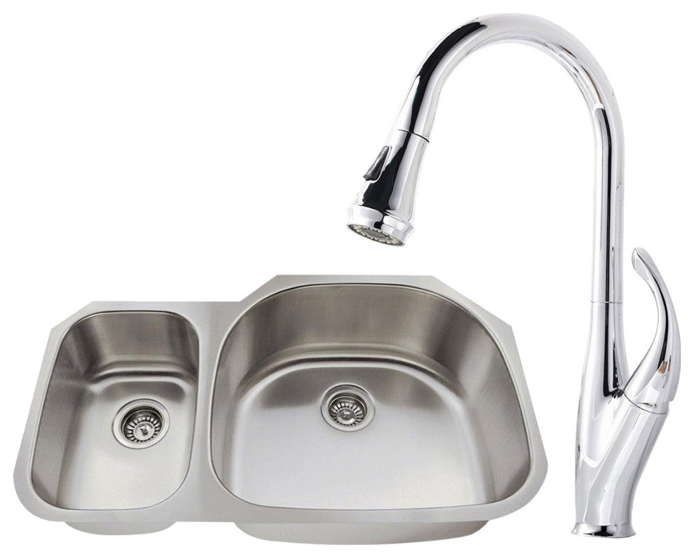 31.5"  Undermount Stainless Steel 30/70 Double Bowl Kitchen Sink Set