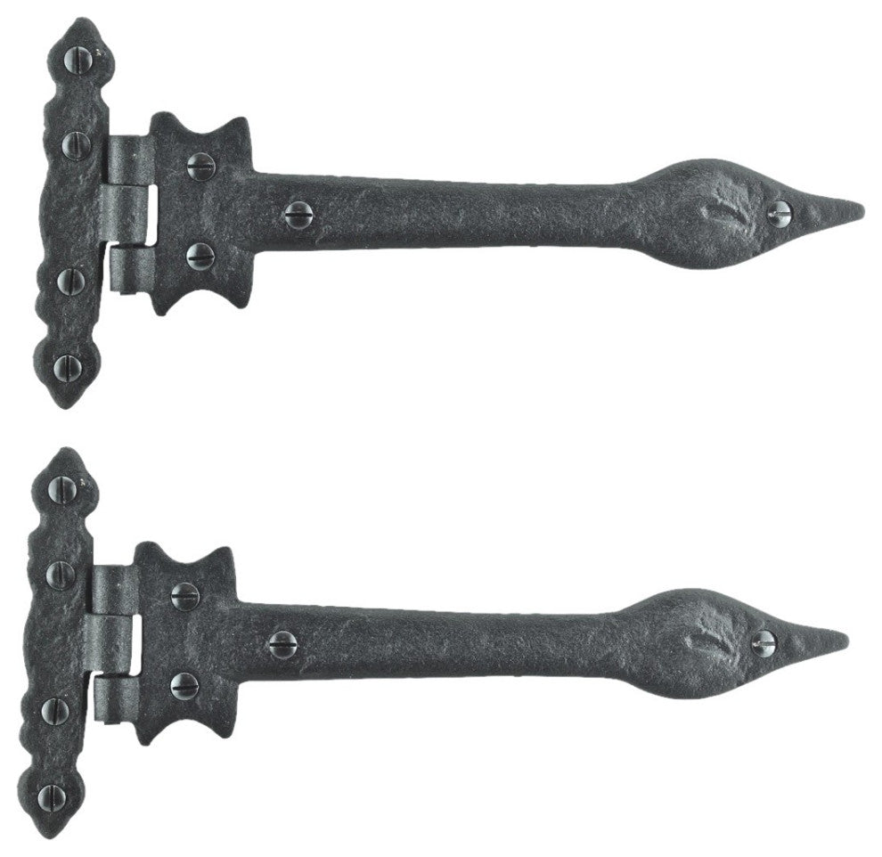 2 Pcs Black Door Strap Hinge 9" L Wrought Iron Spear Tip Renovators Supply