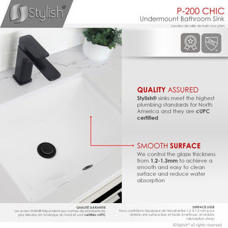 STYLISH 20" Porcelain Rectangular Undermount Bathroom Sink with Overflow