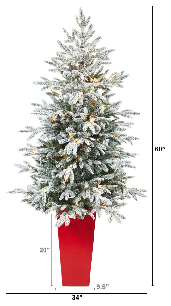 5' Flocked Manchester Spruce Faux Xmas Tree W/100 Lights & 357 Bendable Branches