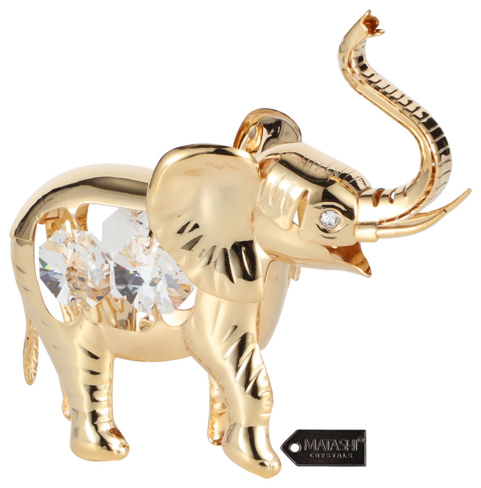 Matashi 24K Gold Plated Crystal Studded Elephant Ornament Christmas Gift