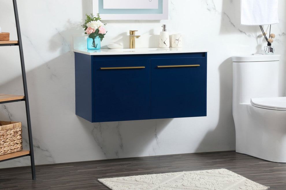 Elegant VF44536MBL-BS 36" Single Bathroom Vanity, Blue With Backsplash