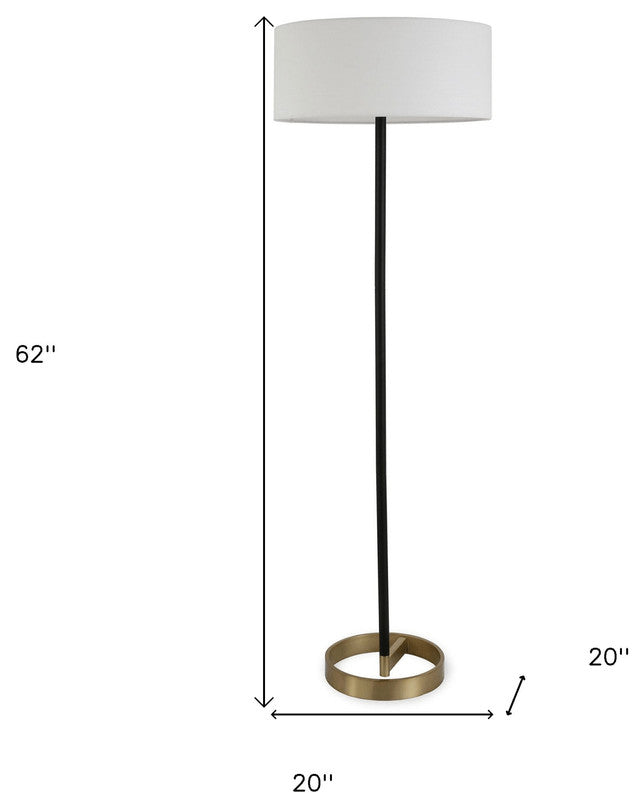 62" Black Traditional Shaped Floor Lamp With White Frosted Glass Drum Shade