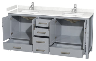 72" Double Bathroom Vanity, Gray, Carrara Cultured Marble Countertop, Sinks